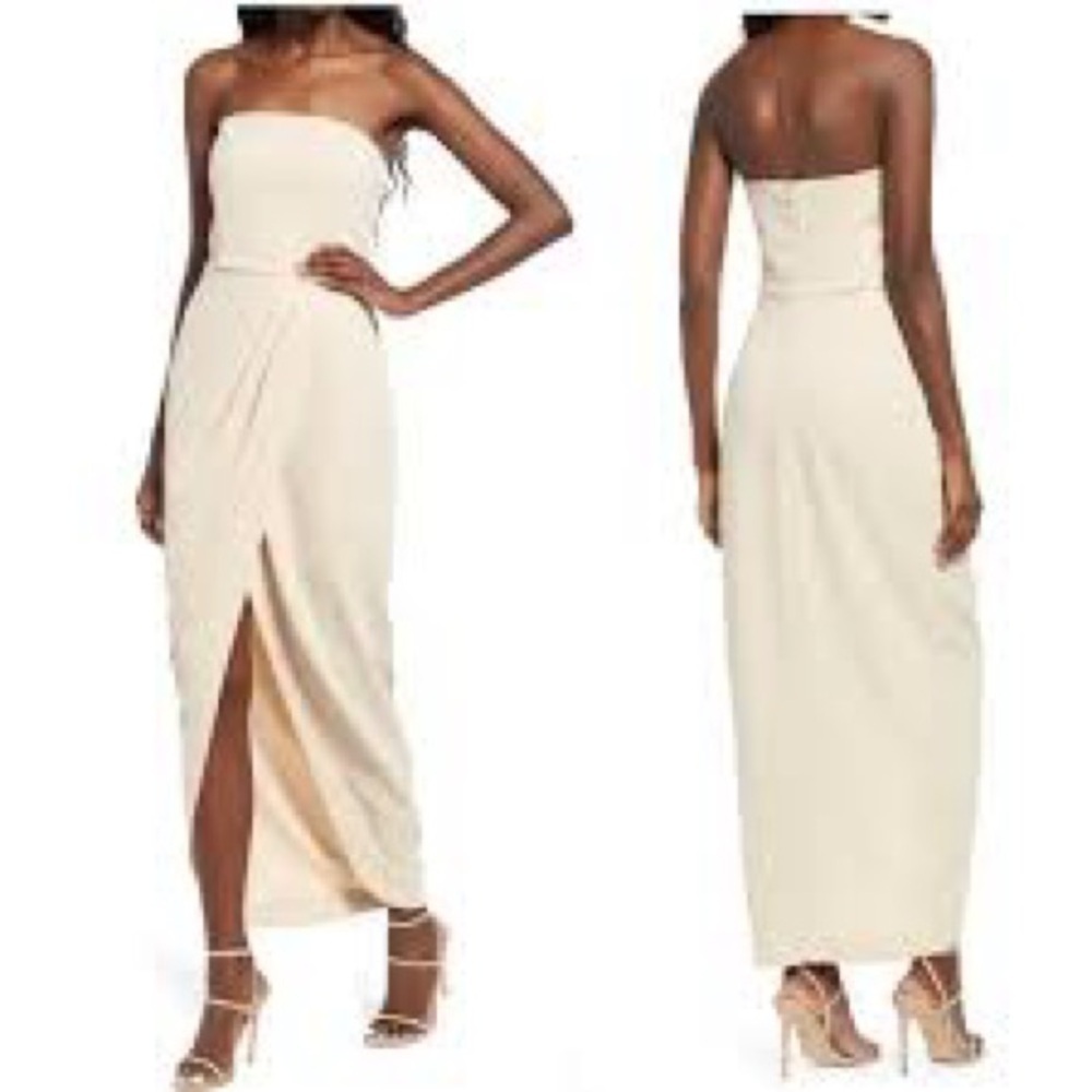 WAYF The Angelique Strapless Tulip
Crepe Midi Gown